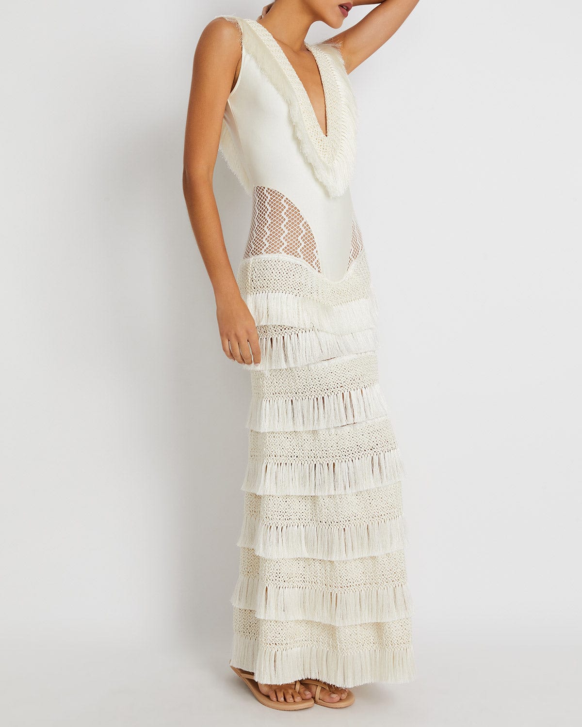 PATBO-Plunging Fringe Maxi Dress-