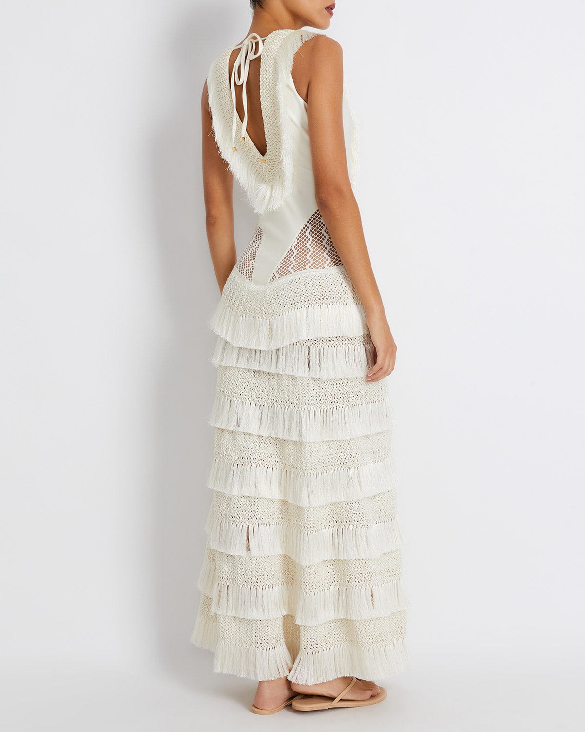 PATBO-Plunging Fringe Maxi Dress-