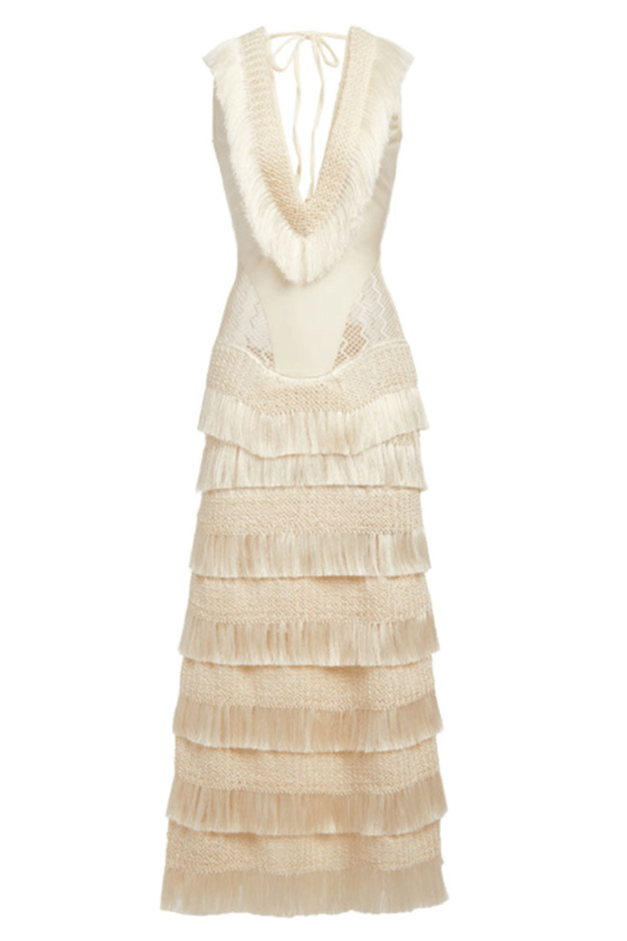 PATBO-Plunging Fringe Maxi Dress-