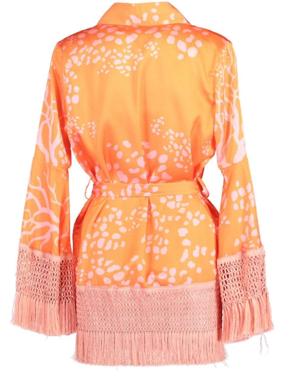 PATBO-Coral Print Fringe Trim Kimono-