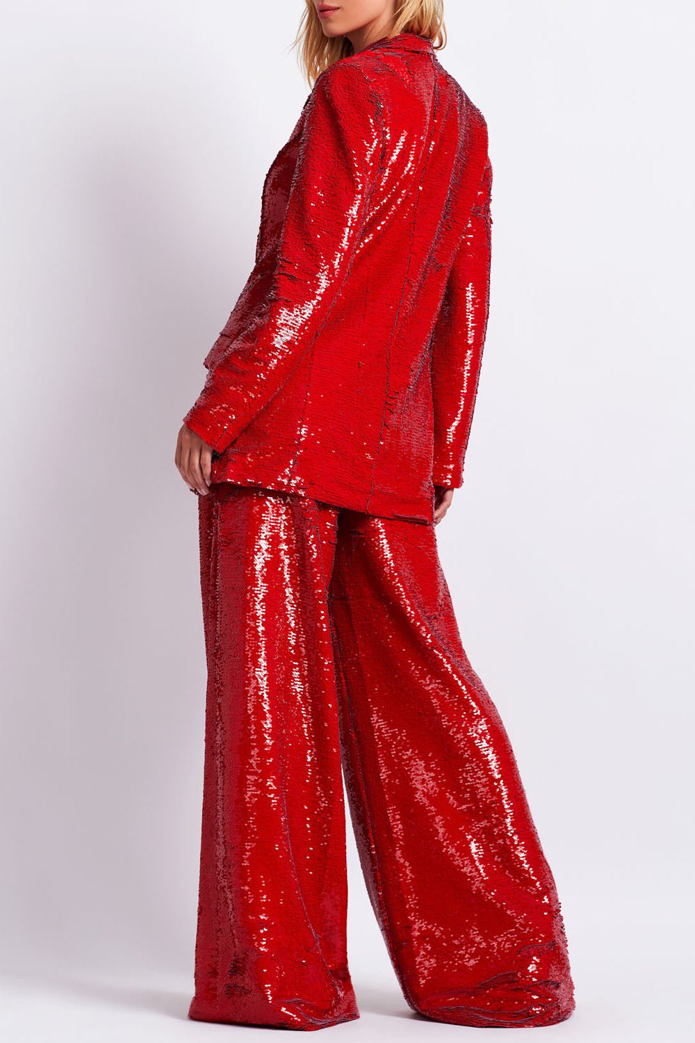Silk viscose trouser with sequins in red | GUCCI® GR