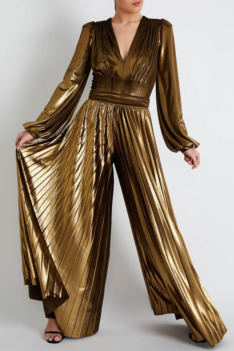 PATBO-Metallic Velvet Pleated Pant-