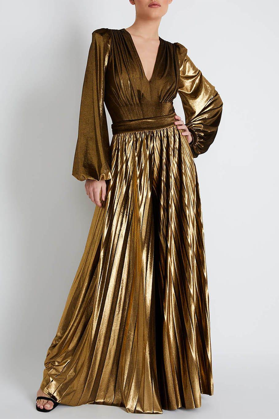 PATBO-Metallic Velvet Pleated Pant-