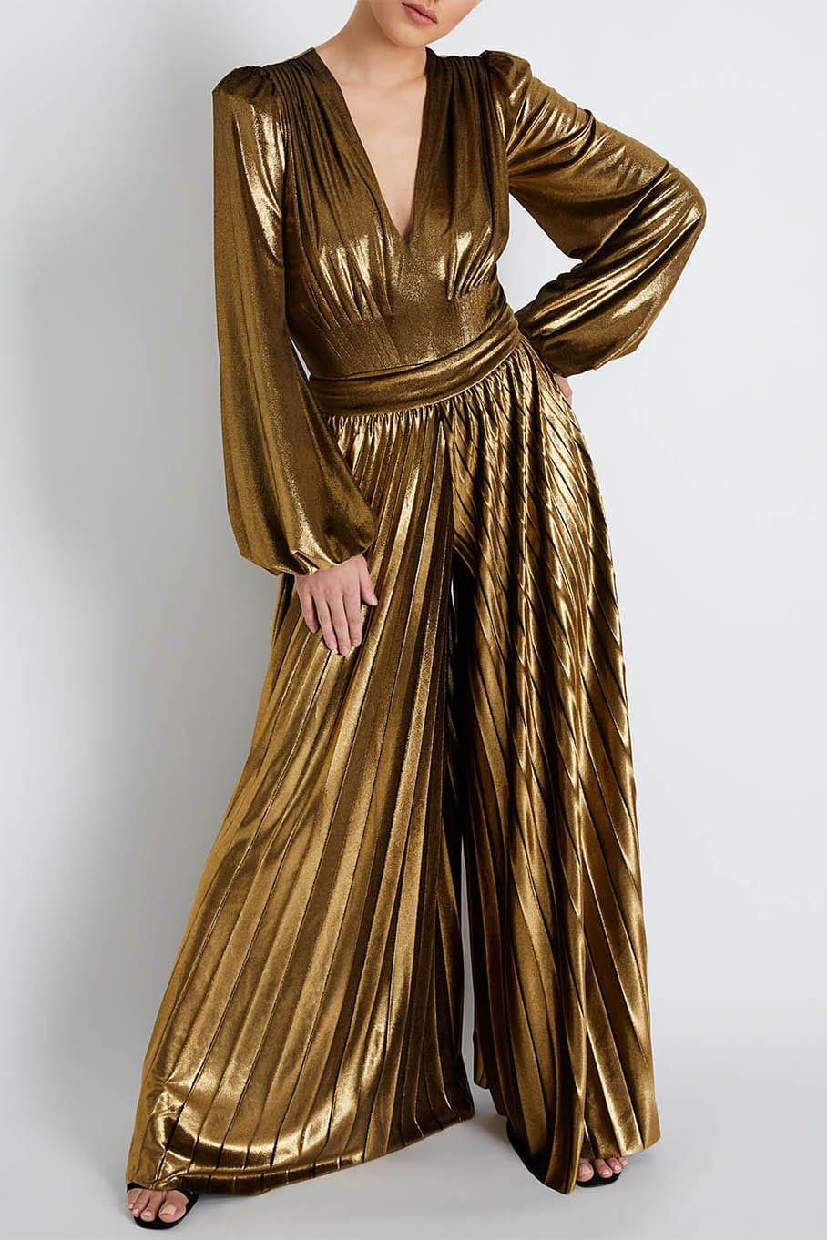 PATBO-Metallic Velvet Pleated Pant-
