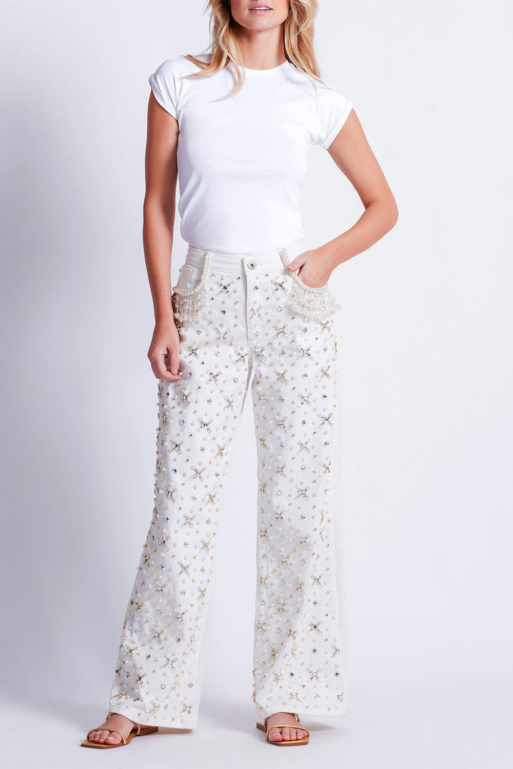 PATBO-Beaded Wide Leg Jeans-