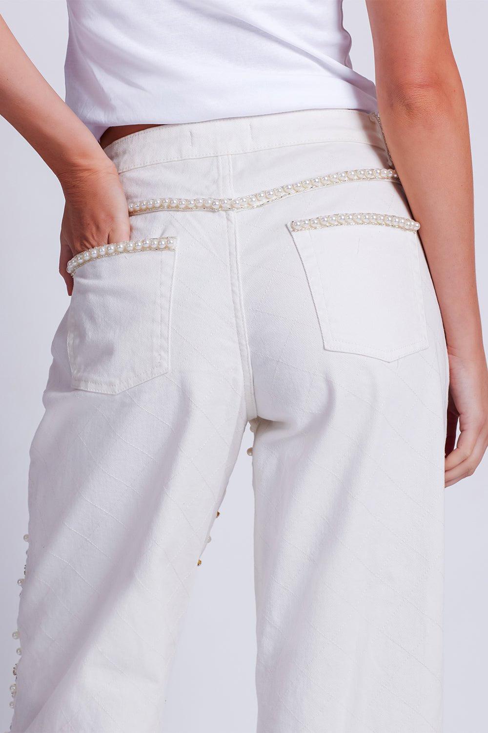 PATBO-Beaded Wide Leg Jeans-