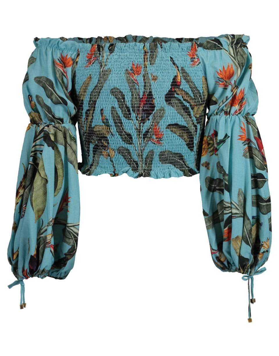 PATBO-Tropical Print Shirred Crop Top-