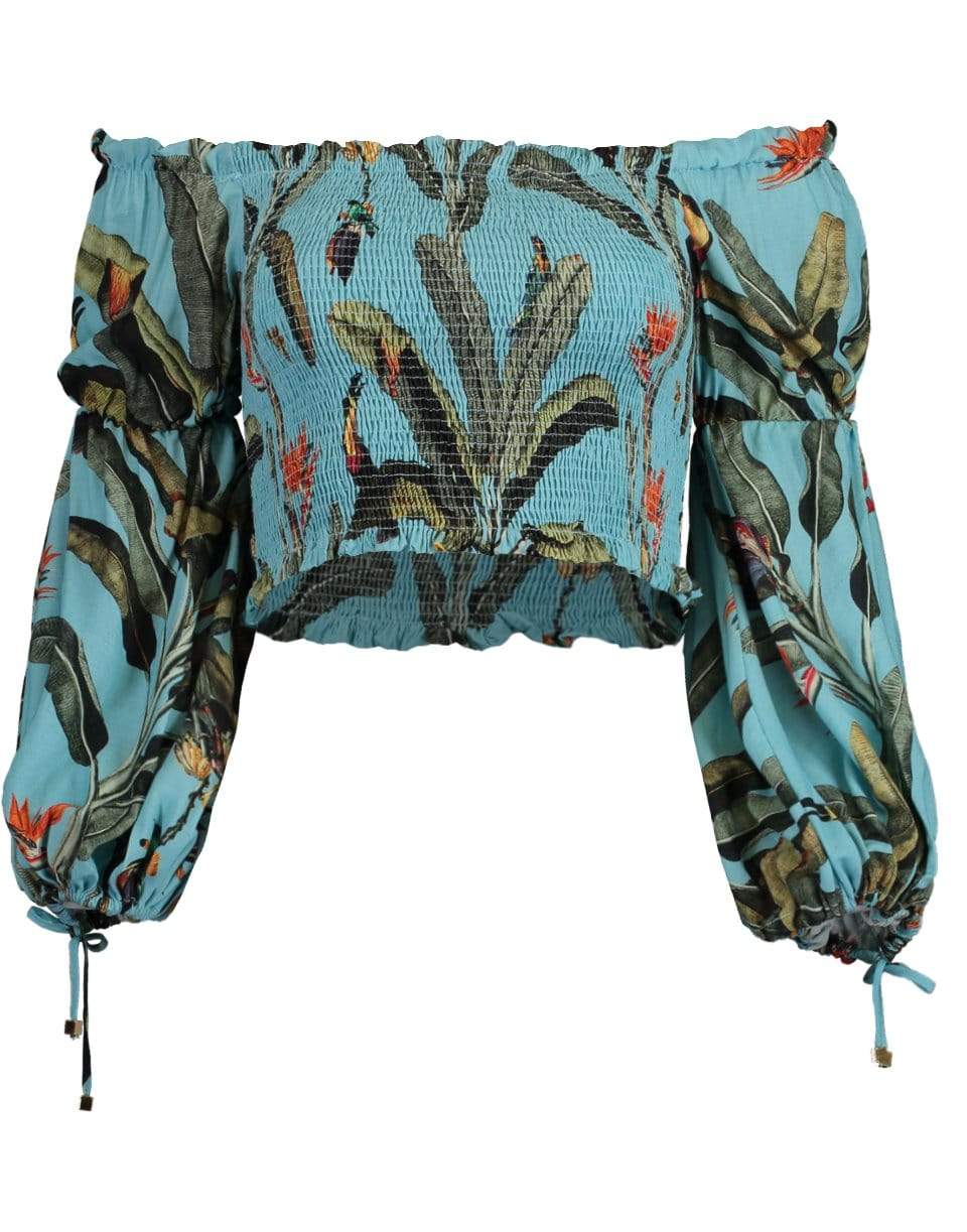 PATBO-Tropical Print Shirred Crop Top-