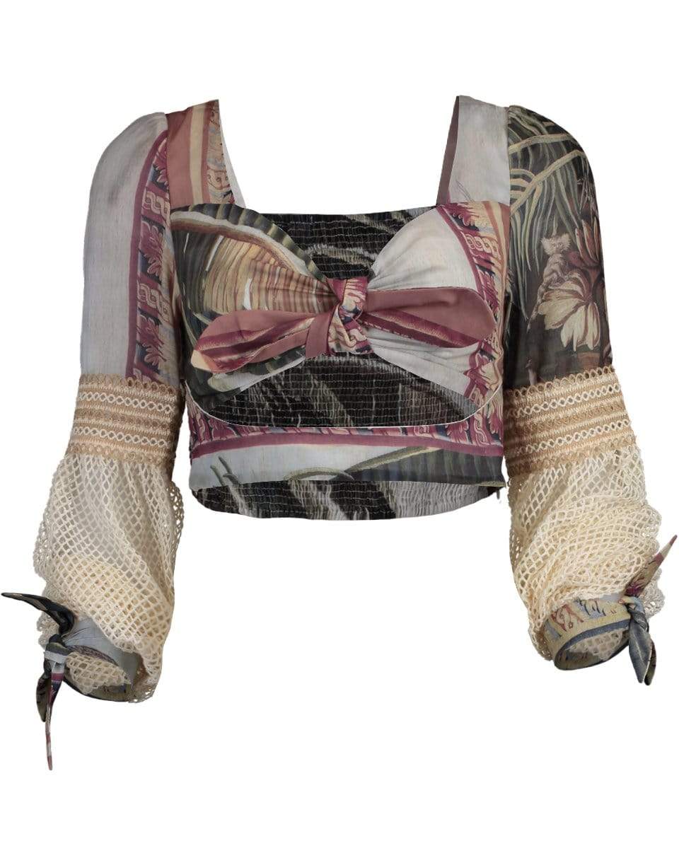 PATBO-Net Sleeve Printed Crop Top-