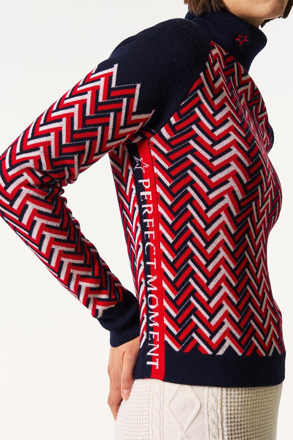 Chunky Chevron Turtleneck Sweater-NVREDWHT-XS-CLOTHINGTOPSWEATER-PERFECT MOMENT