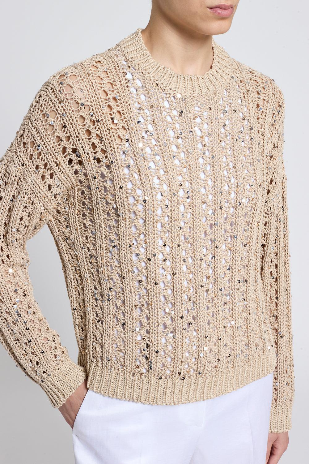 Round Neck Sequin Sweater-GOLD-38-CLOTHINGTOPSWEATER-PESERICO