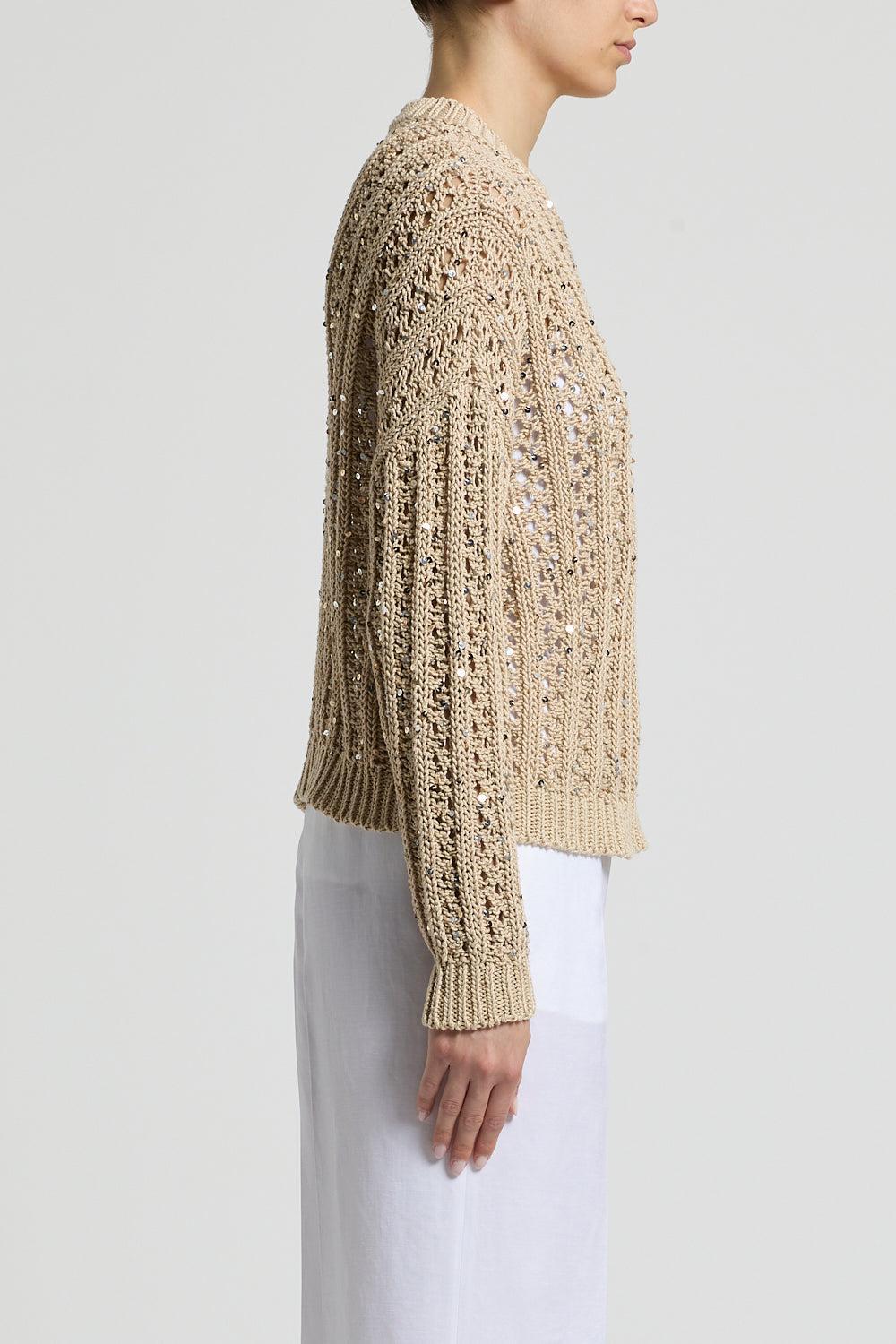 Round Neck Sequin Sweater-GOLD-38-CLOTHINGTOPSWEATER-PESERICO