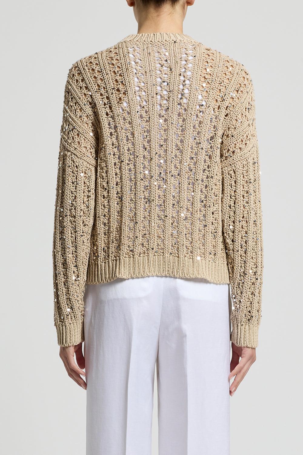 Round Neck Sequin Sweater-GOLD-38-CLOTHINGTOPSWEATER-PESERICO