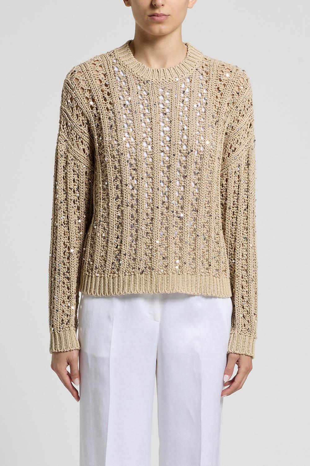 Round Neck Sequin Sweater-GOLD-38-CLOTHINGTOPSWEATER-PESERICO