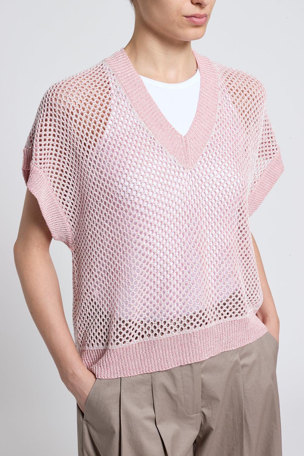Short Sleeve Sequin Sweater-PINK-38-CLOTHINGTOPSWEATER-PESERICO