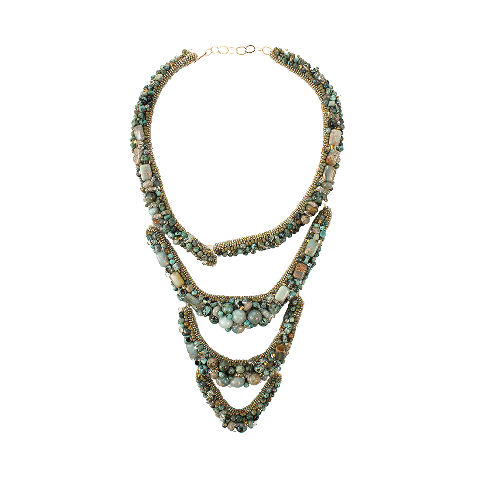 PETER CIESLA-Turquoise Tier Woven Necklace-JSPR/TRQ