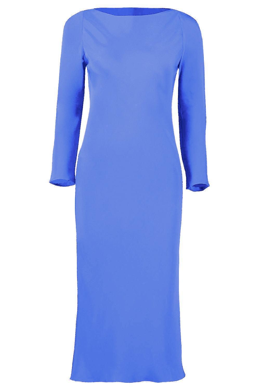 Long Sleeve Midi Dress - Medium Blue-MED BLUE-P-CLOTHINGDRESSCASUAL-PETER COHEN