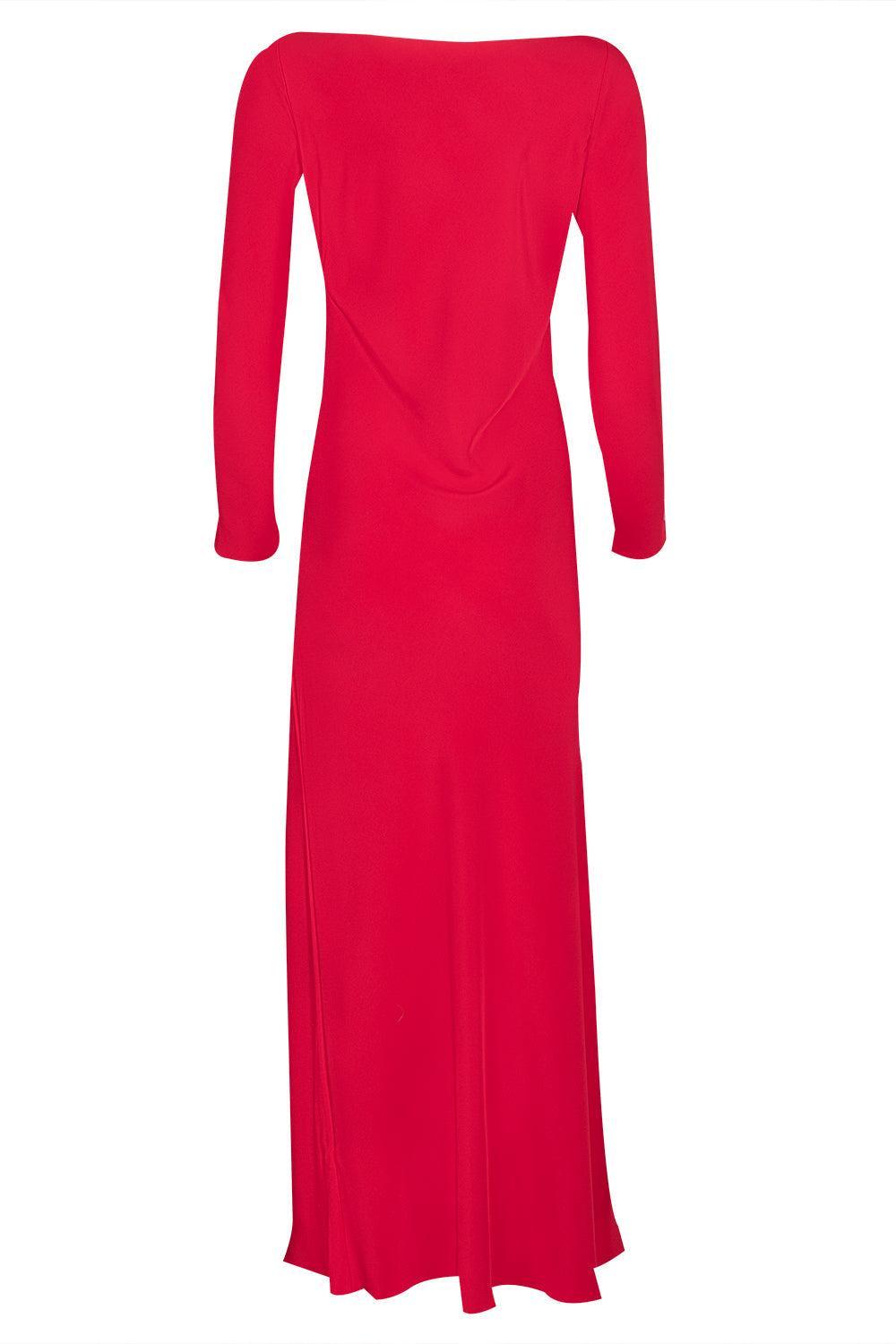 Boatneck Dress - Red-RED-P-CLOTHINGDRESSEVENING-PETER COHEN