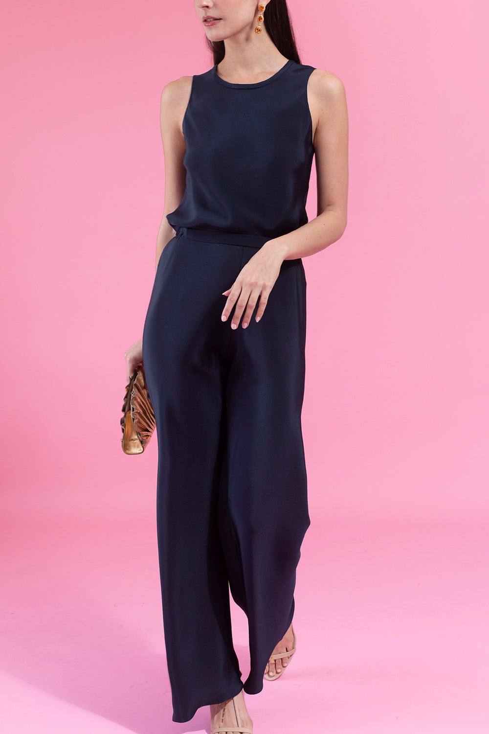 PETER COHEN-Flowy Wide Leg Pant - Navy-