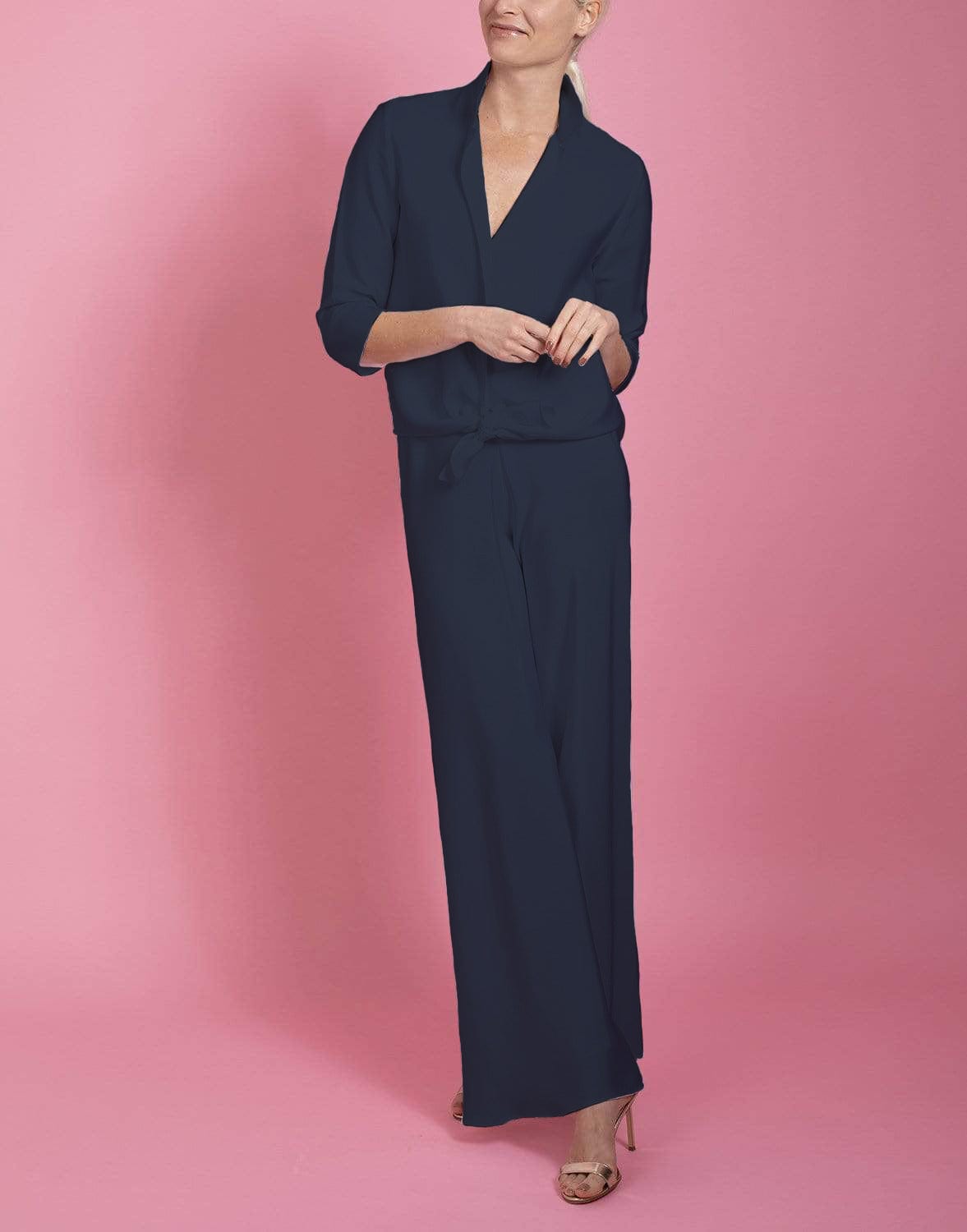 PETER COHEN-Flowy Wide Leg Pant - Navy-
