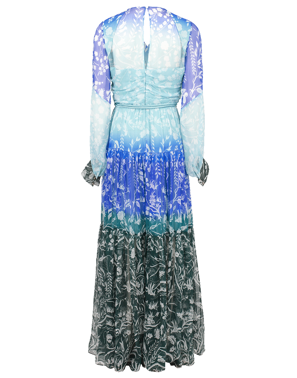 PETER PILOTTO-Flowy Tie Waist Gown-BLUE/GRN