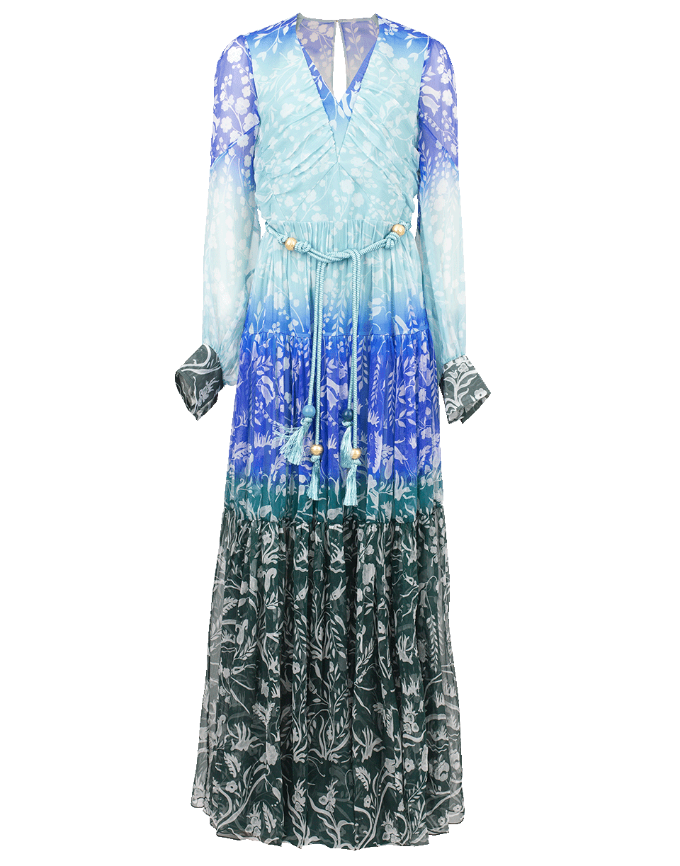 PETER PILOTTO-Flowy Tie Waist Gown-BLUE/GRN