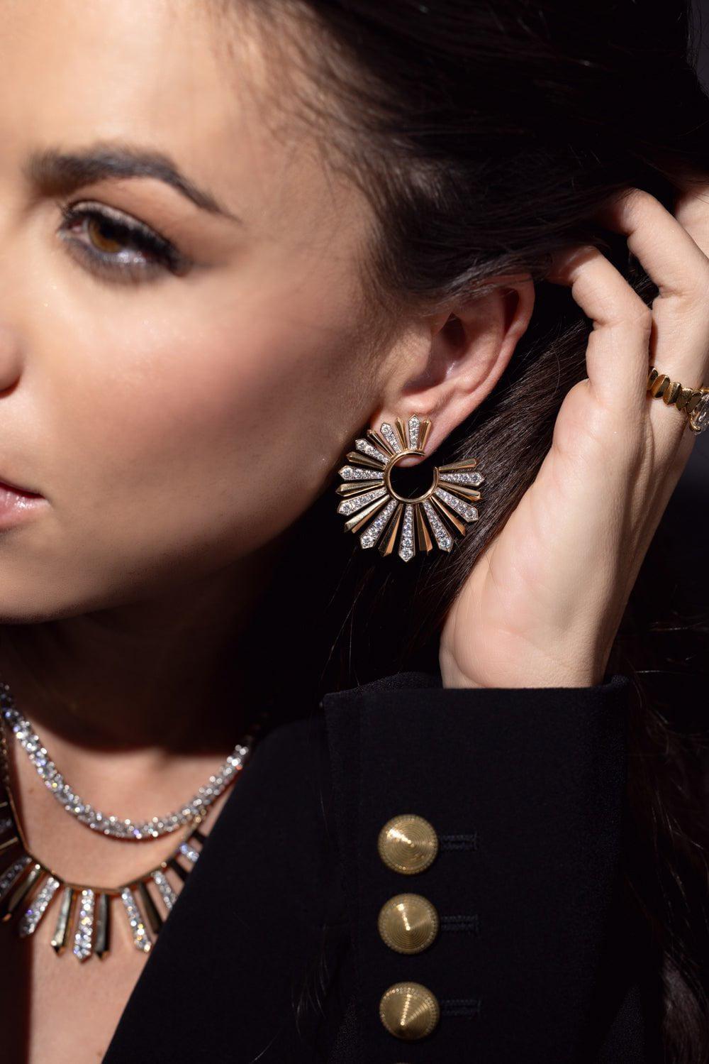 PHILLIPS HOUSE-Aura Feathered XL Fan Earrings-YELLOW GOLD