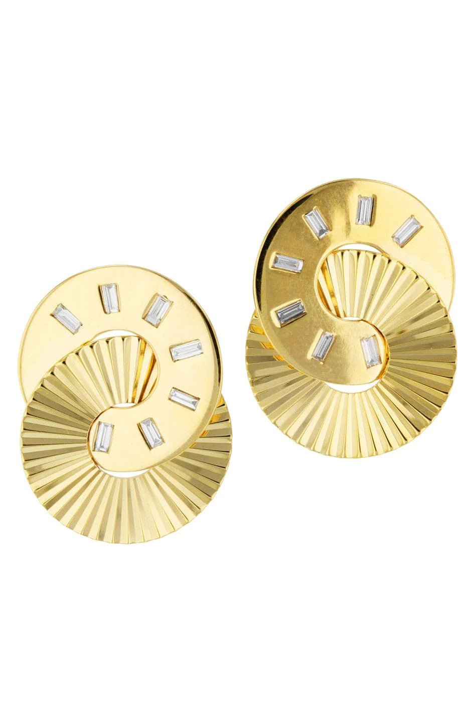 PHILLIPS HOUSE-Baguette Diamond Aura Interlocking Stud-YELLOW GOLD