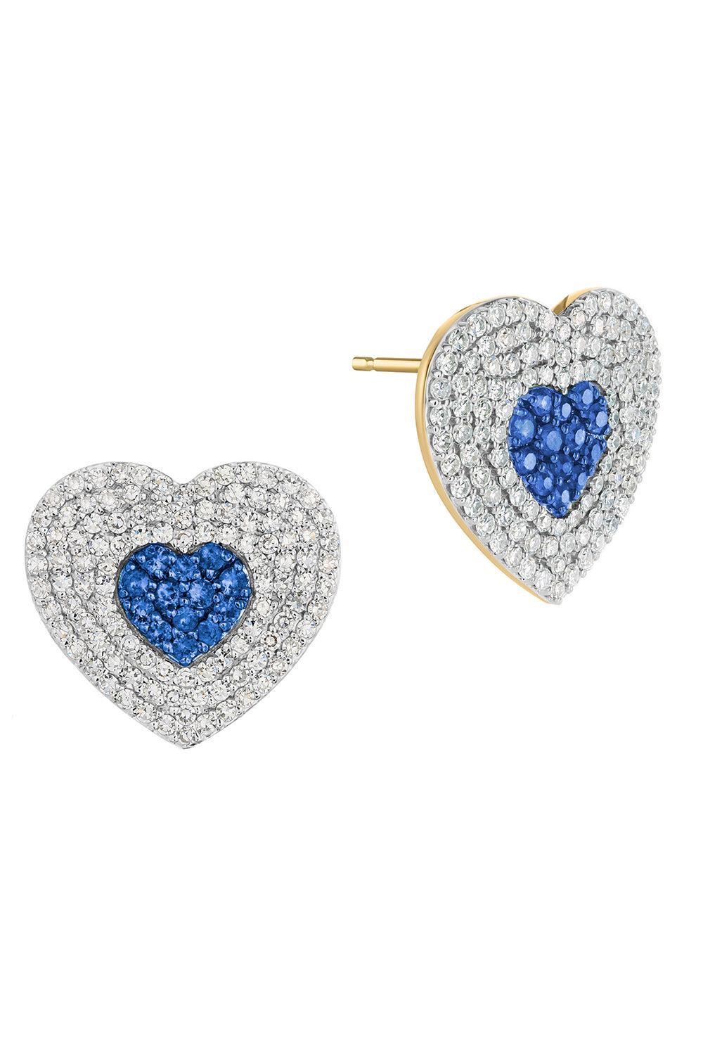 Diamond Blue Sapphire Infinity Heartbeat Stud Earrings-YELLOW GOLD-JEWELRYFINE JEWELEARRING-PHILLIPS HOUSE