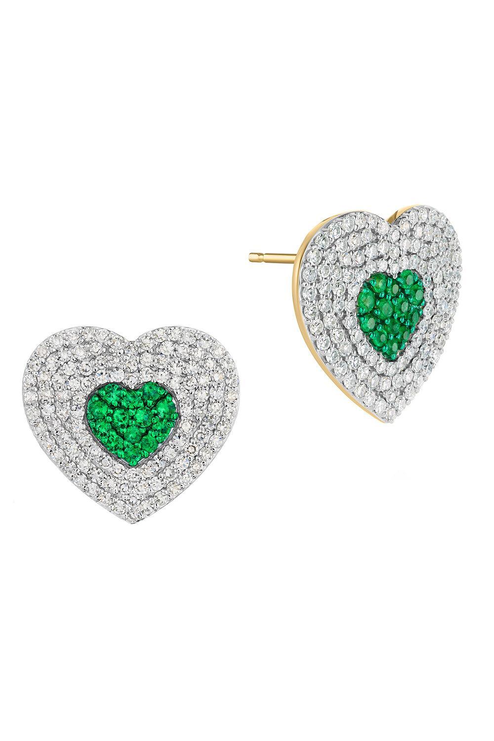 Diamond Emerald Infinity Heartbeat Stud Earrings-YELLOW GOLD-JEWELRYFINE JEWELEARRING-PHILLIPS HOUSE