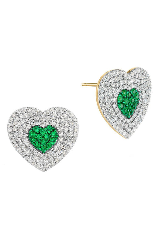 Diamond Emerald Infinity Heartbeat Stud Earrings-YELLOW GOLD-JEWELRYFINE JEWELEARRING-PHILLIPS HOUSE