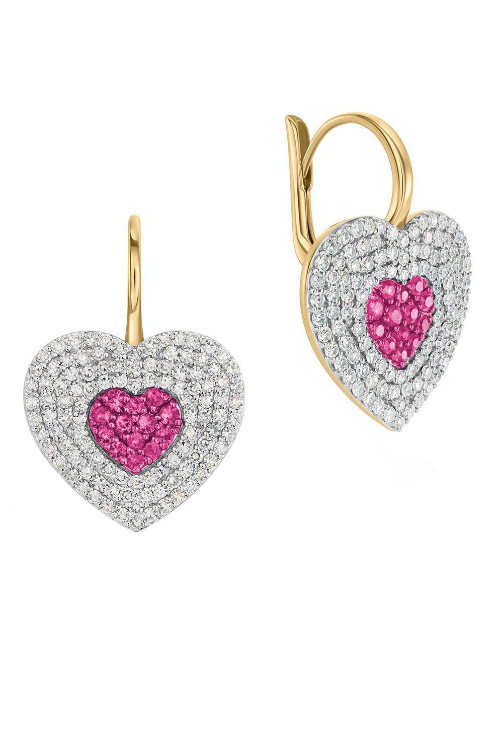 Diamond Pink Sapphire Infinity Heartbeat Leverback-YELLOW GOLD-JEWELRYFINE JEWELEARRING-PHILLIPS HOUSE