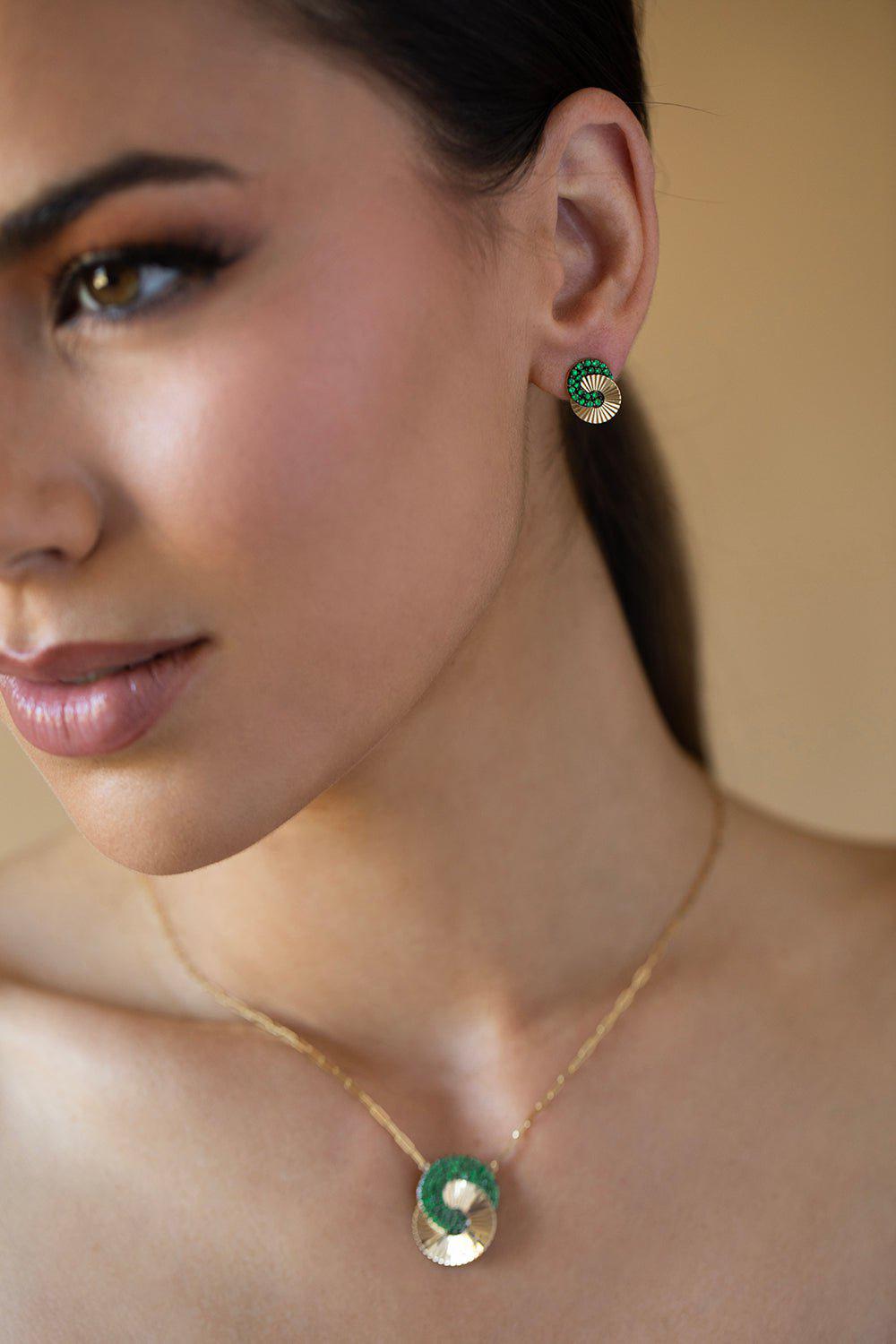 PHILLIPS HOUSE-Mini Tsavorite Aura Interlock Stud Earrings-YELLOW GOLD