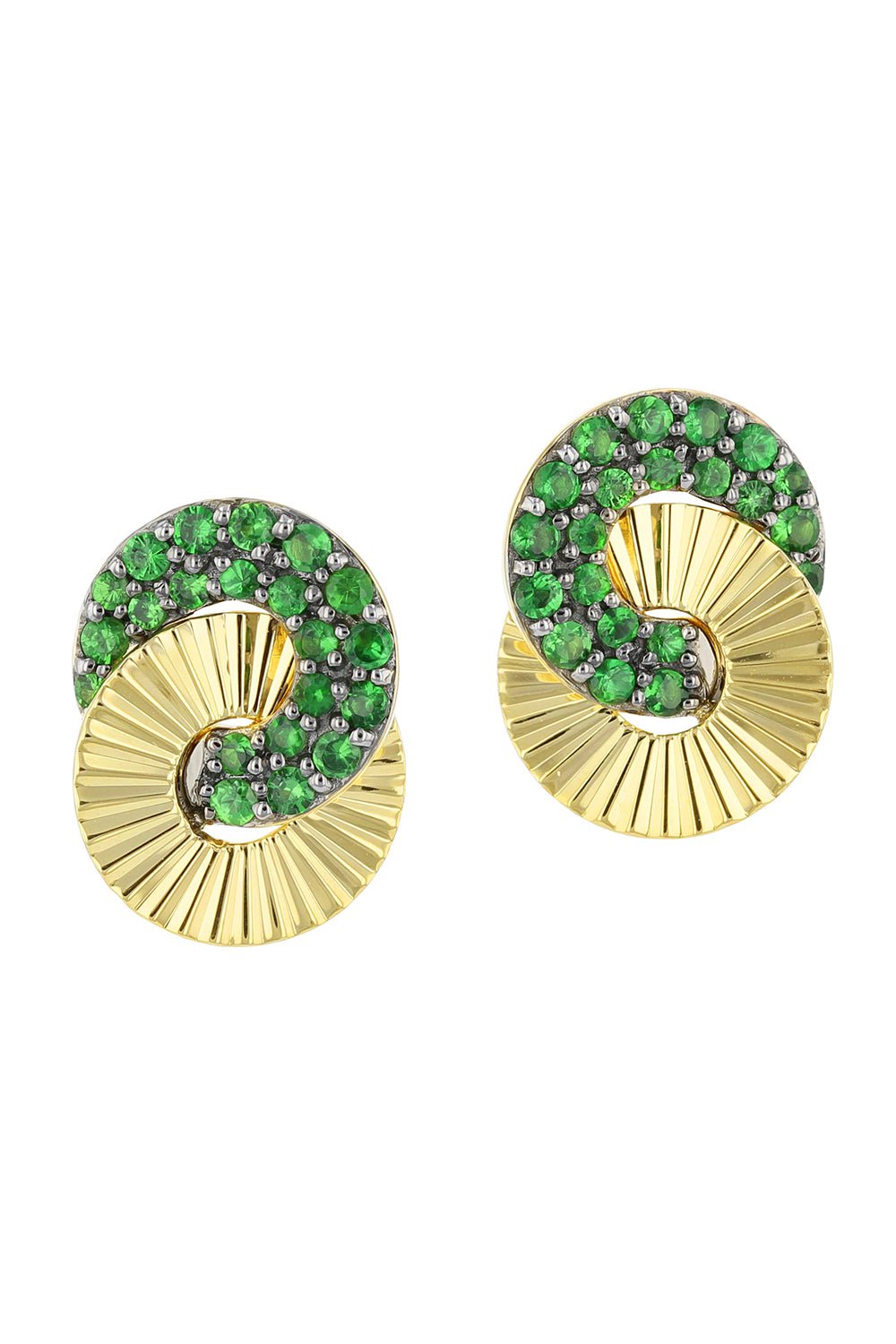 PHILLIPS HOUSE-Mini Tsavorite Aura Interlock Stud Earrings-YELLOW GOLD