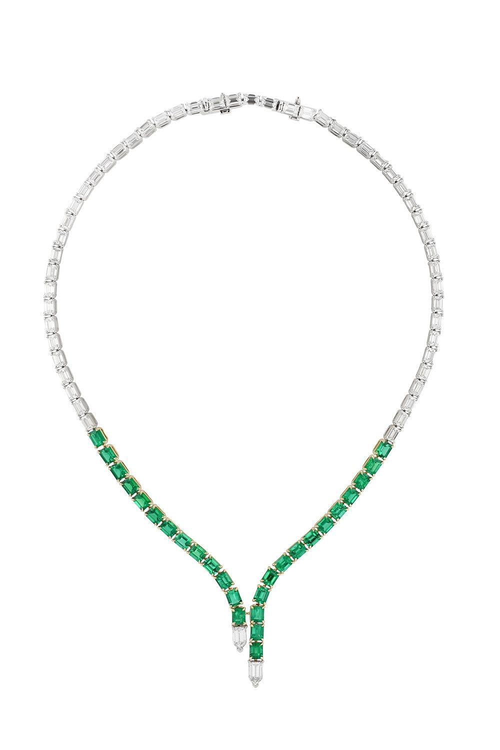 Emerald Diamond Bullet Bolero Necklace-PLATINUM-15.5-JEWELRYFINE JEWELNECKLACE O-PHILLIPS HOUSE