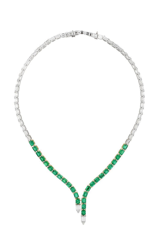 Emerald Diamond Bullet Bolero Necklace-PLATINUM-15.5-JEWELRYFINE JEWELNECKLACE O-PHILLIPS HOUSE