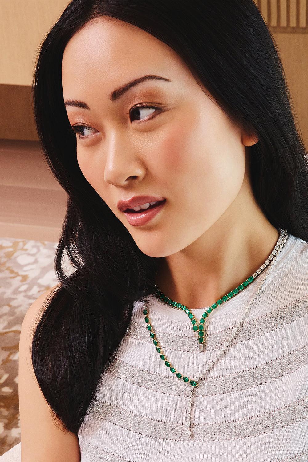 Emerald Diamond Serpent Necklace-PLATINUM-15.5-JEWELRYFINE JEWELNECKLACE O-PHILLIPS HOUSE