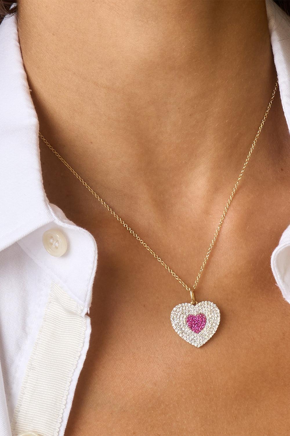 Diamond Pink Sapphire Infinity Heartbeat Necklace-YELLOW GOLD-18-JEWELRYFINE JEWELNECKLACE O-PHILLIPS HOUSE