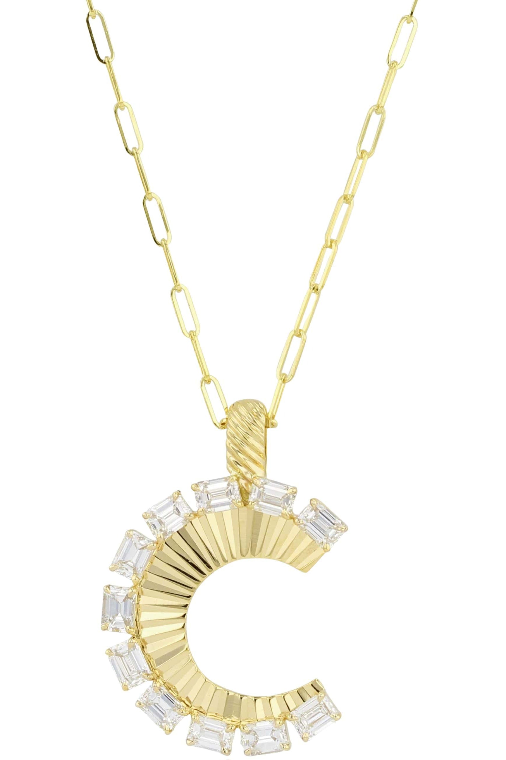 PHILLIPS HOUSE-Emerald Cut Diamond Aura Fan Necklace-YELLOW GOLD