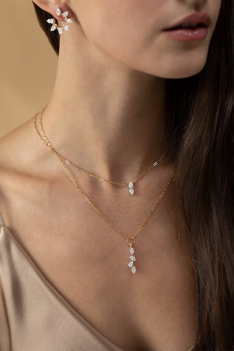 PHILLIPS HOUSE-Platinum Four Pear Drop Necklace-YELLOW GOLD