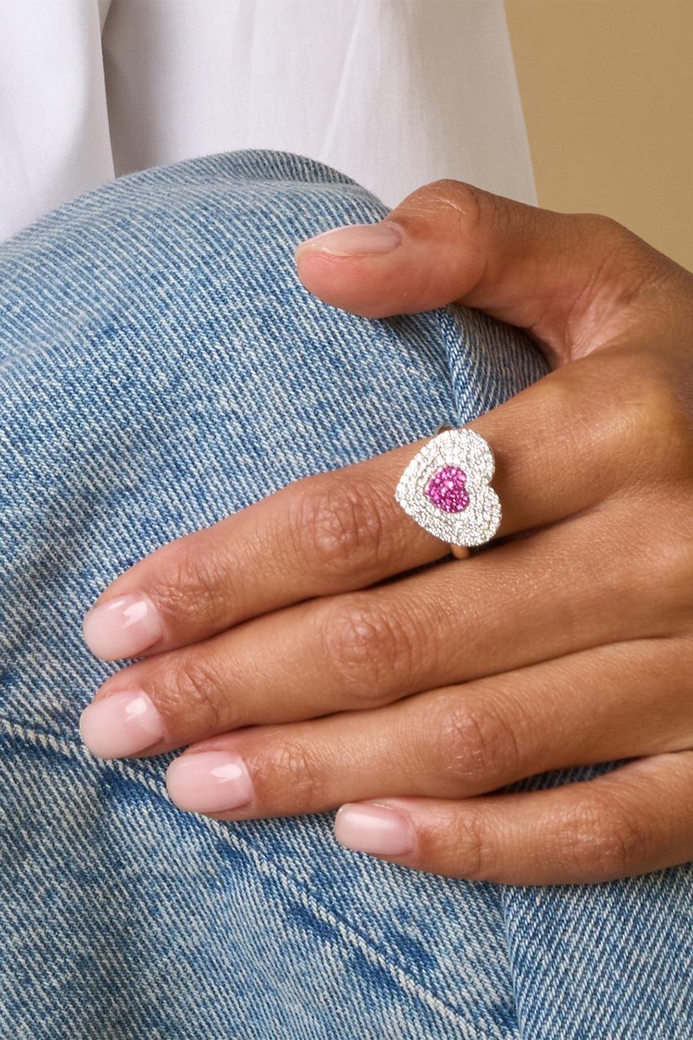 Diamond Pink Sapphire Infinity Heartbeat Ring-YELLOW GOLD-6-JEWELRYFINE JEWELRING-PHILLIPS HOUSE