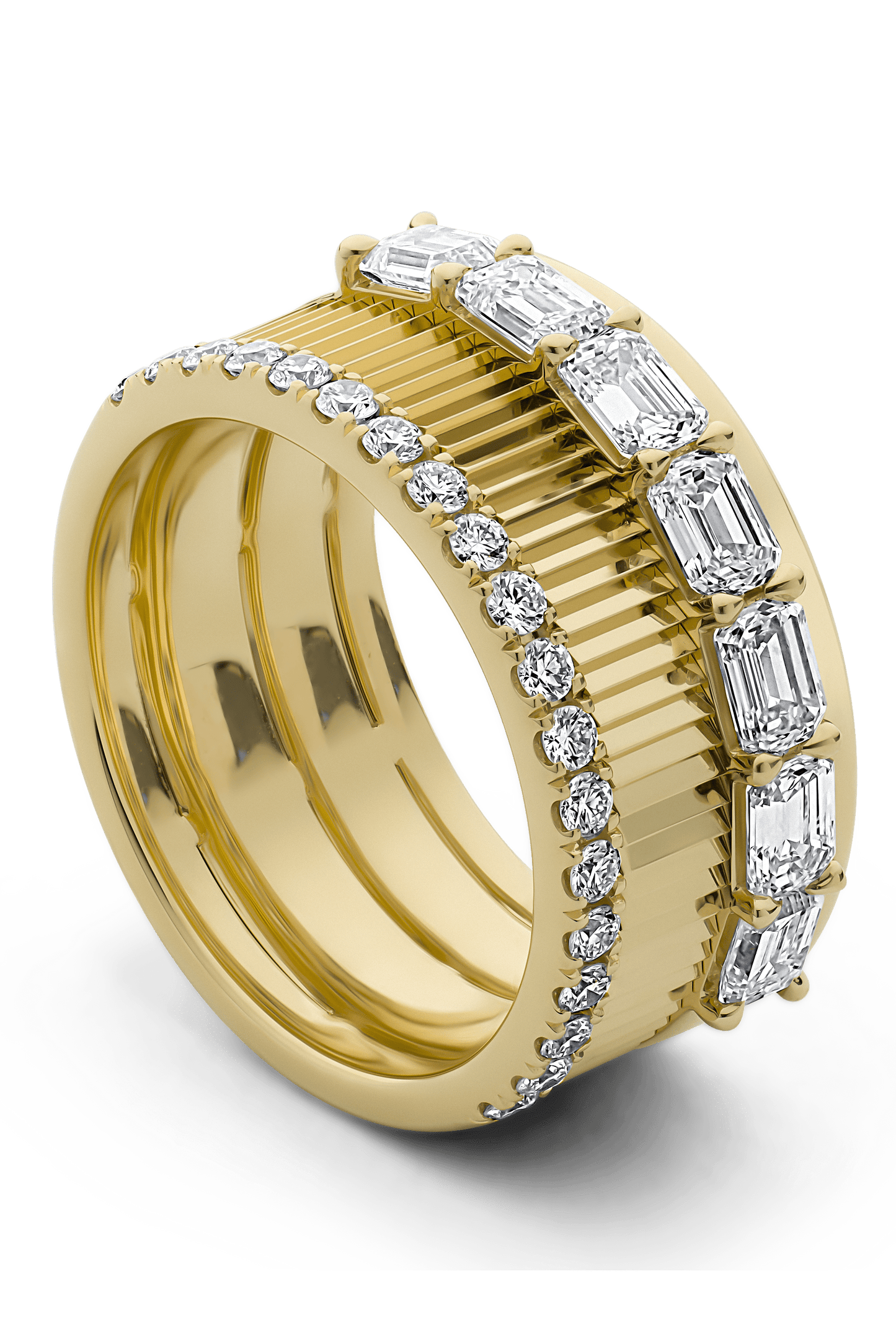 PHILLIPS HOUSE-Emerald Cut Diamond Aura Cigar Band Ring-YELLOW GOLD