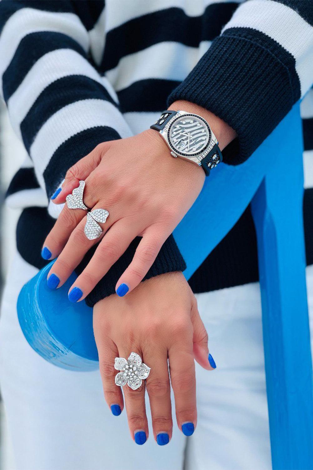 White Diamond Flower Ring-WHITE GOLD-7-JEWELRYFINE JEWELRING-STEFERE