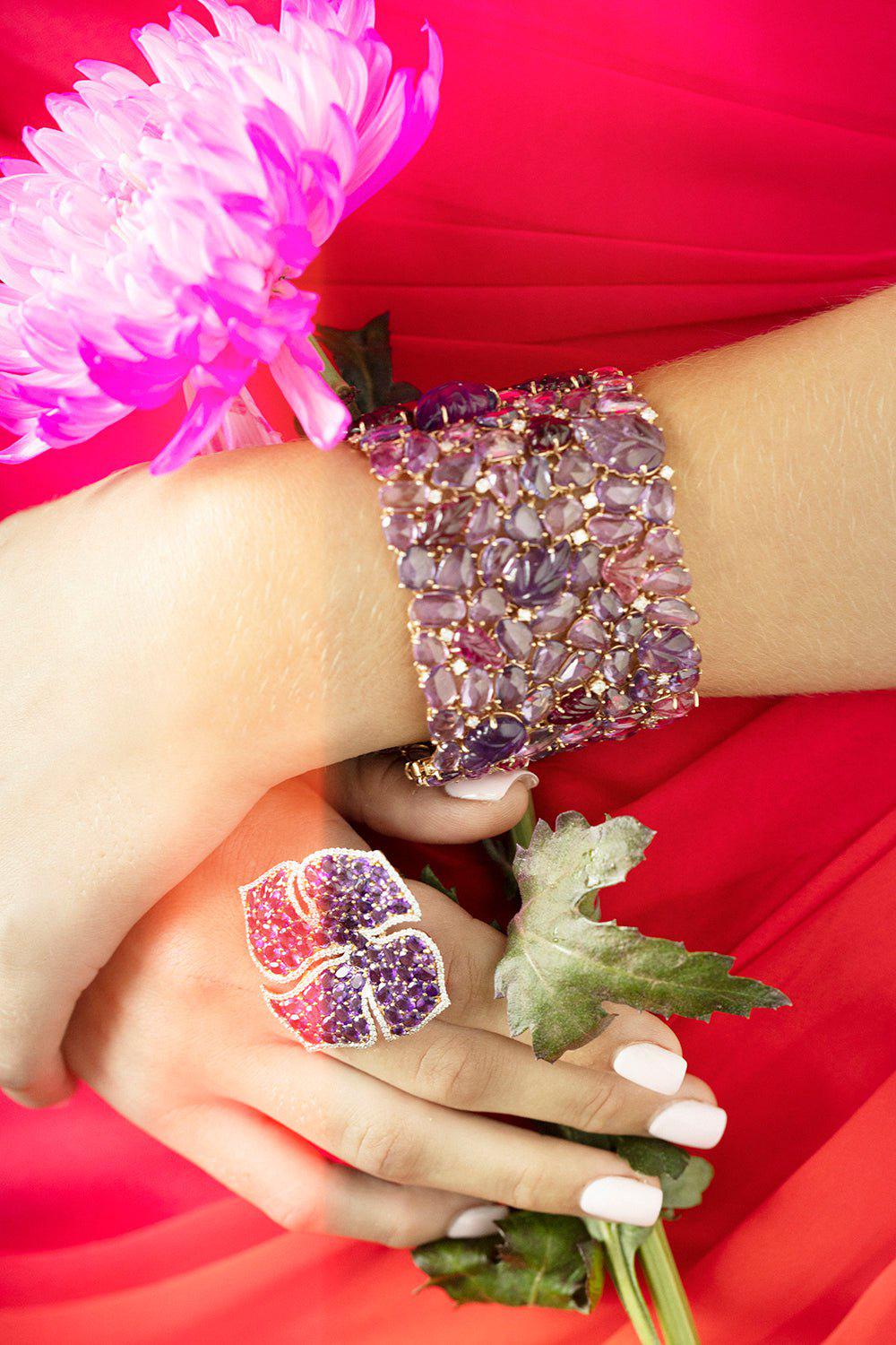 PIRANESI-Amethyst Tourmaline and Sapphire Wide Bracelet-ROSE GOLD