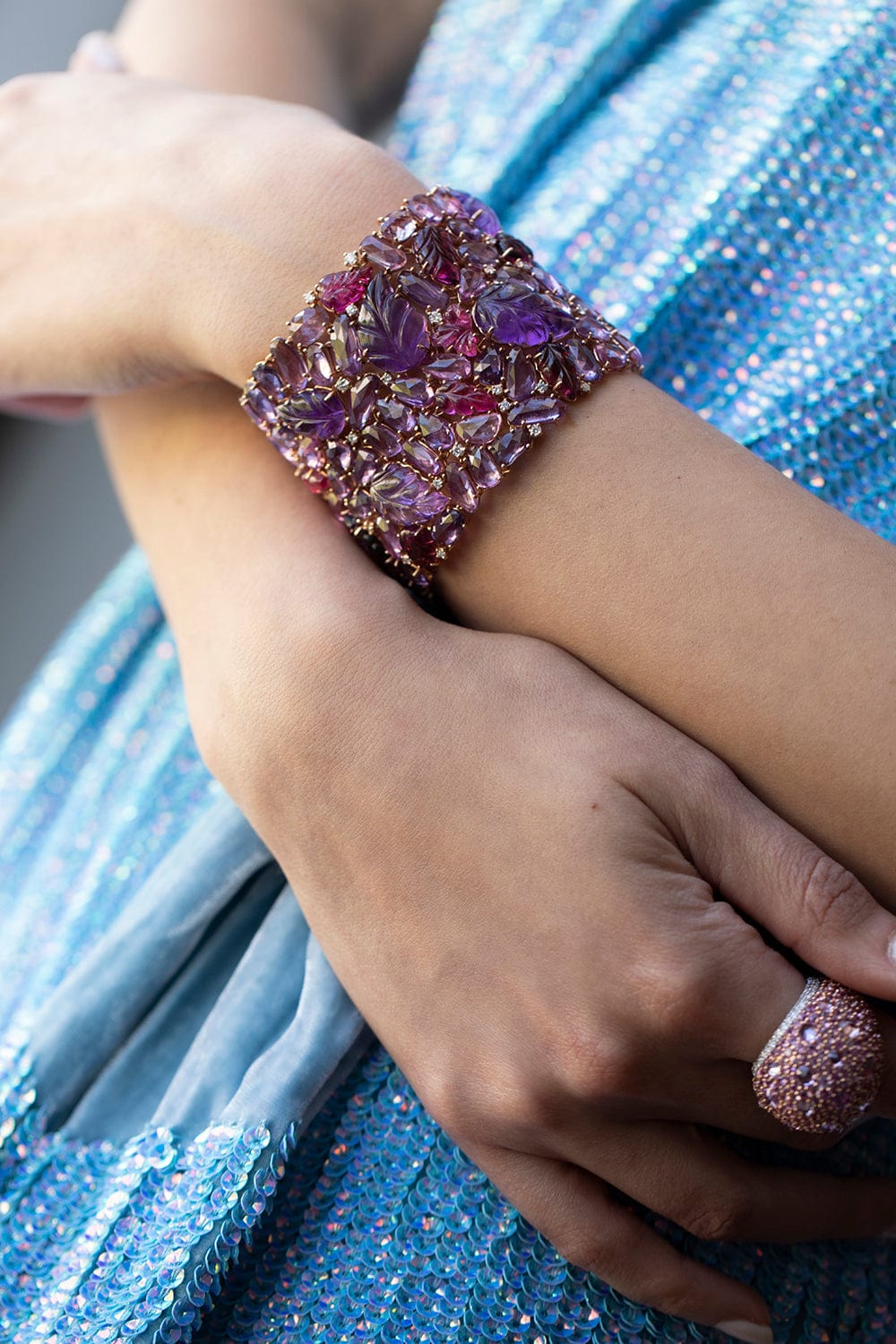 PIRANESI-Amethyst Tourmaline and Sapphire Wide Bracelet-ROSE GOLD
