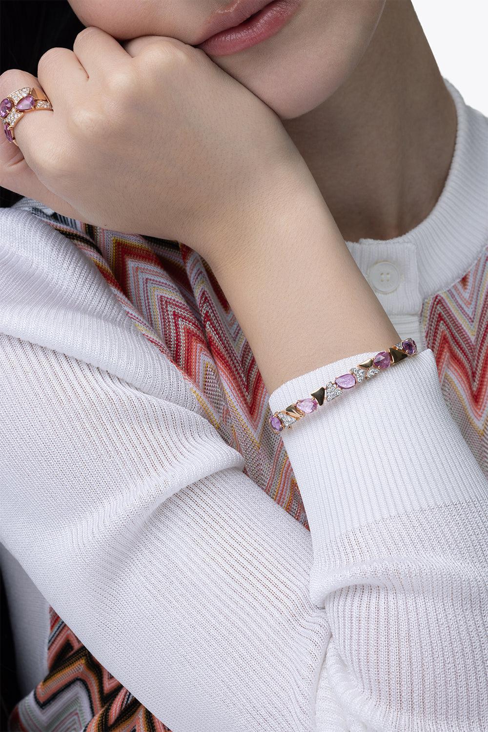 Pink Sapphire Freeform Bangle Bracelet-ROSE GOLD-JEWELRYFINE JEWELBRACELET O-PIRANESI