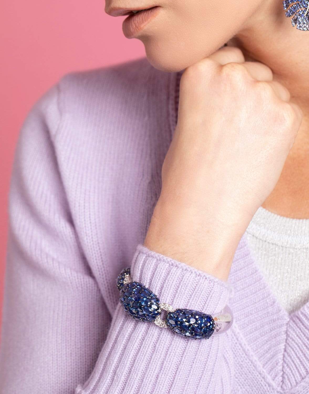 PIRANESI-Oval Blue Sapphire Bracelet-WHITE GOLD