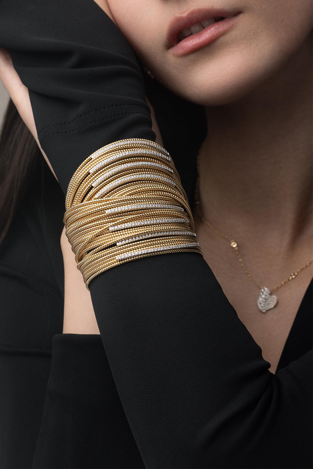 Diamond Coil Bracelet-YELLOW GOLD-JEWELRYFINE JEWELBRACELET O-PIRANESI