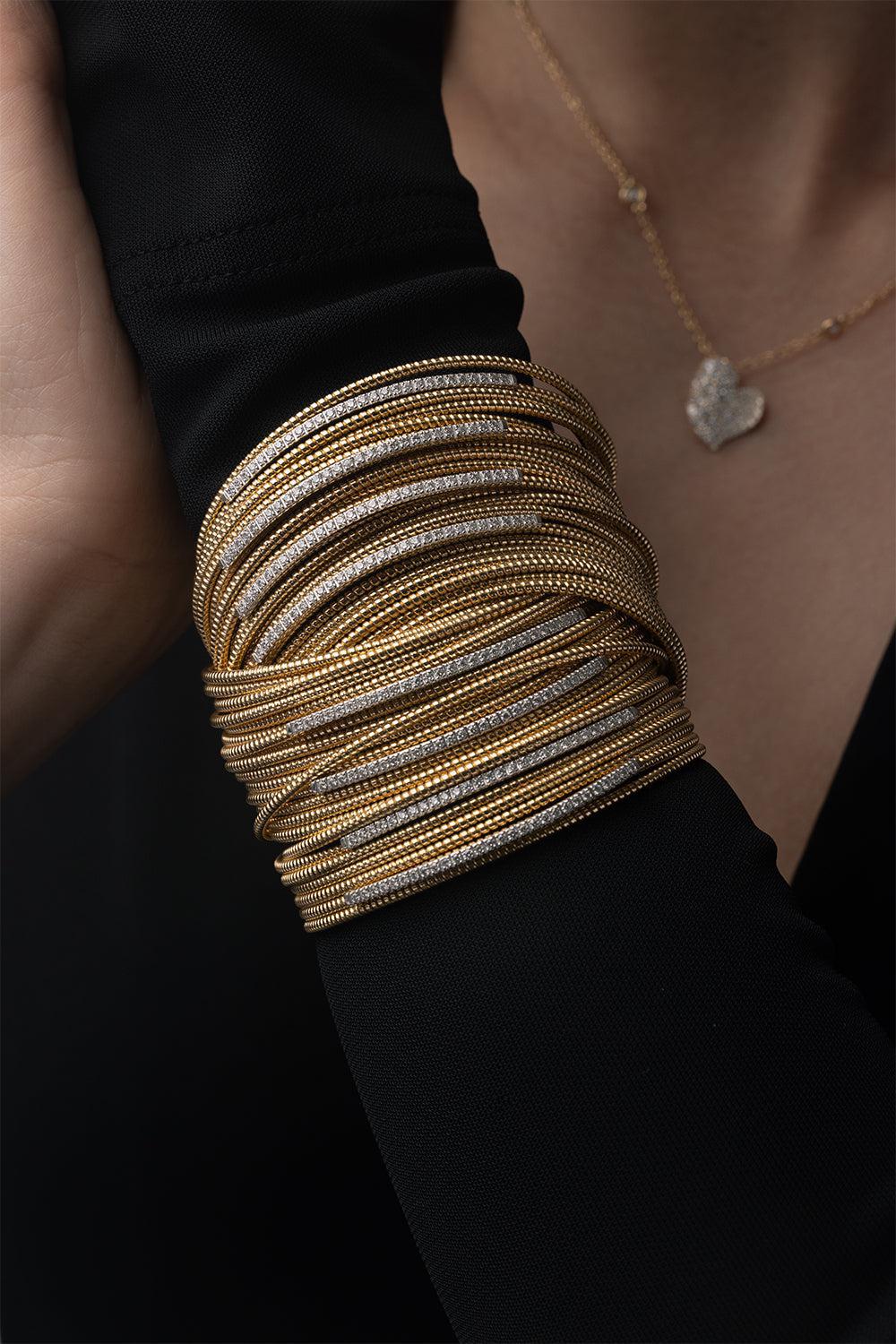 Diamond Coil Bracelet-YELLOW GOLD-JEWELRYFINE JEWELBRACELET O-PIRANESI