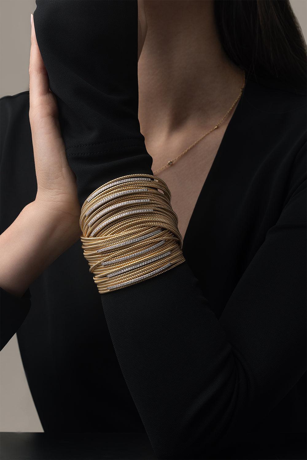 Diamond Coil Bracelet-YELLOW GOLD-JEWELRYFINE JEWELBRACELET O-PIRANESI
